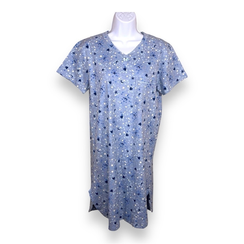 New Small Blue Star Sleepwear Dress Womens NWT Short Sleeve Cotton Kawaii
